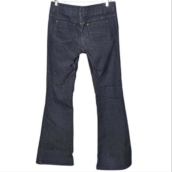 d. jeans Dark Wash Mid Rise Stretch Flare Wide Waistband Denim Jeans size 12 - Picture 3 of 9